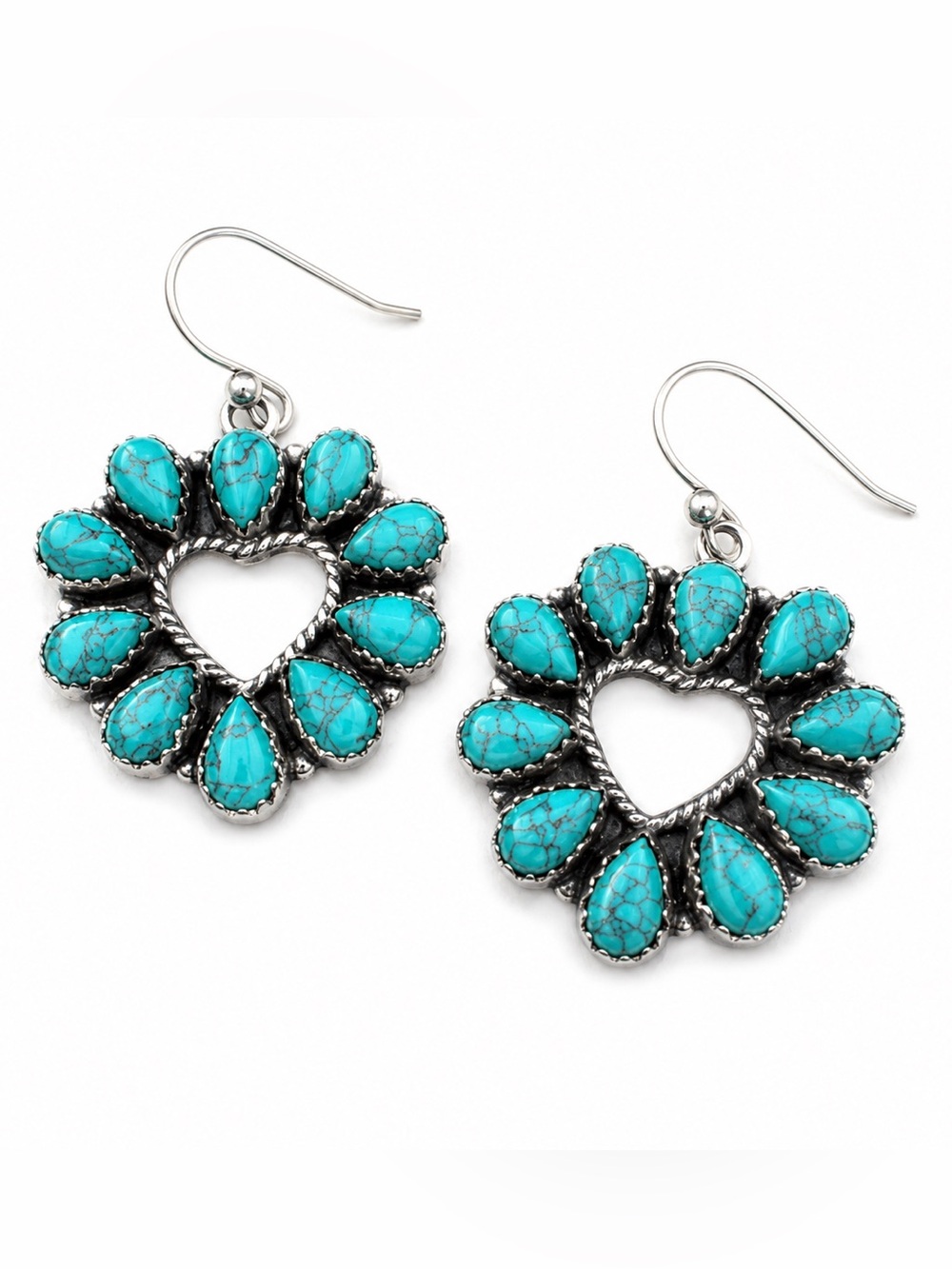 Turquoise Heart Floral Drop Earrings - Women Jewelry